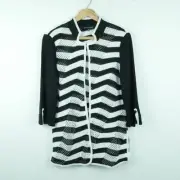 Ming Wang Women XS Jacket Open Knit Sweater Knit Career Mandarin Collar Artsy