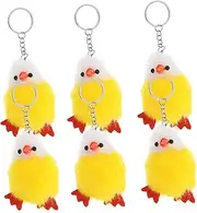 JOINPAYA 6pcs Tiny Fuzzy Chicken Plush Keychains Adorable Bag Charms Soft Stuffed Animal Accessories for Backpacks Cute Party Favors Decorations