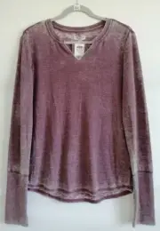 Grayson Threads Women's Mauve Wine Split Neck Long Sleeve Thermal Top M New