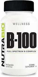 NutraBio B-100, B Vitamin Complex, Immune System & Nervous System Support, Healthy Hair, Skin, Nails, 90 Vegetable Capsules