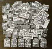 75pc B&W Old Ad Logos&Tags Repro Lot~Junk Journal Collage Art Scrapbook Ephemera