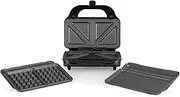 Tower T27020 3-in-1 Grill, Sandwich and Waffle Maker with Non-Stick, Easy Clean Removable Plates, Automatic Temperature Control, Aluminium, 900 W, Silver/Black