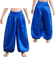 [iEFiEL] Belly Dance Harem Pants for Girls Satin Bloomers Carnival Trousers Halloween Dancing Clothes 6-16 Years