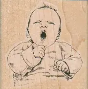 Yawning/Crying Baby 2 1/4 x 2 1/4" Rubber Stamp, Baby Stamp