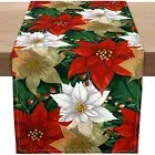 Procida Red Gold Poinsettia Christmas Table Runner 13x108 inch
