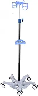 Portable IV Pole Stainless Steel IV Pole Stand w/5 Lock Wheels Adjustable Height Air Cushion Lift Infusion Stand w/2 Hook and 2 Bottle Holders for Hospital and Home