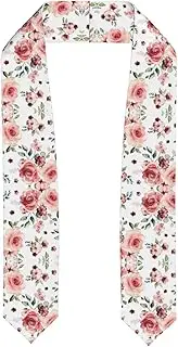 [SKKNT] Blossoming Rose Flowers Print Graduation Shawl Stole For Academic Commencements Honor Sash Congratulations Gift, Flattened, One Size
