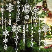 18pcs Crystal Christmas Ornaments for Tree Decorations-Hanging Acrylic Snowflake Icicle Ornaments with Drop Pendants for Winter Wonderland Chandelier Crystals Decorations Supplies
