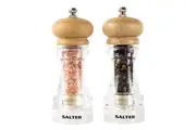 Salter 16cm Beech Wood Kitchen Acrylic Salt & Pepper Mills Grinder Set Clear
