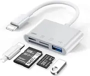 4 in 1 SD TF Card Reader Portable OTG IOS Phone Camera Card Viewer Connection External Memory Card Reader Adapter with Charging Port Compatible with iPhone, iPad, Camera, Windows Mac Desktop Laptop Plug Play