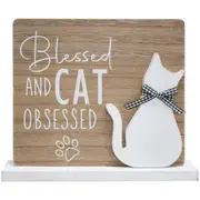 LVD 25cm MDF Sign Blessed Cat Home/Room Decorative Plaque Tabletop Shelf Display