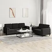 Generic 2 Piece Sofa Set with Pillows Black Velvet