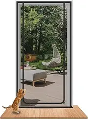 Earrck Cat Screen Door, Reinforced Mesh Screen Door for Introducing New Cats, Keep Pets Indoor & Allow Fresh Air Flow, Scratch Proof, Double-Sided Zipper, Black (Fits Door Size : 80cm x 200cm)