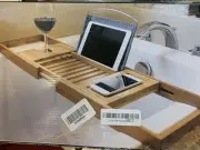 NIB Premium Bamboo Wood Bath Caddy Tray - Waterproof Durable Adjustable -