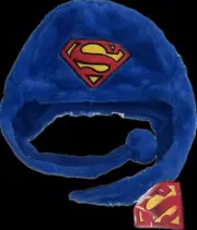 Six Flags DC Superman Shield Logo Laplander Beanie Cap Winter Plush Fleece Hat