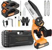 6 inch Cordless, 21V/2Ah Battery Powered Chain Saw for Branch Pruning with 2 Chains 2 Battery Portable Electric