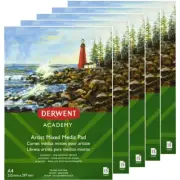 NEW 5 Pack Derwent Academy Mixed Media Paper Pad Portrait 15 Sheets A4 Artists
