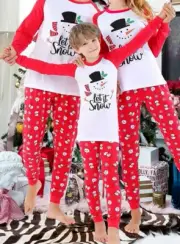 Cotton Pajama Top & Pants Set - Holiday Red/White Let It Snow - Kids 16 - 1 Pair
