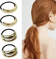 4 Pcs Ponytail Cuff, Gold Hair Cuffs, Hair Cuffs Gold, Single Layer Semi-Circular Headband, Double-Layer Semi-Circular Elastic Headband, Suitable for Thick Hair in Ponytails