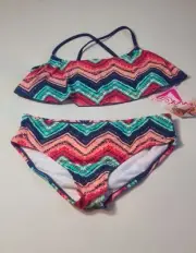 Kanu Surf Girls' Flounce Bikini 2 Piece Swimsuit Size 14 Top/ Size 12 Bottoms