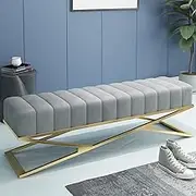 Luxury Plush Bedroom Bench Seat with X-Shaped Metal Base,Decorative Tufted Accent Shoe Bench for Living Room,Modern Velvet Upholstered Entryway Bench-Grey 80x38x43cm(31x15x17inch)
