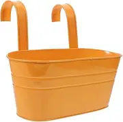 KONTONTY Oval Iron Barrel Wall Mount Flower Pot with Hooks for Garden Decor Home Accessory Random Color