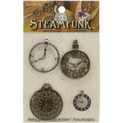 Solid Oak Steampunk Metal Accents 4/Pkg-Clocks 1 STEAM015