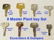 8 Master Plant Key Set JCB Hitachi CAT Lucas Takeuchi Komatsu Case Thwaites Keys
