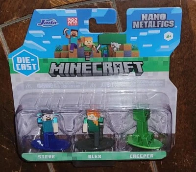 3pc MINECRAFT (2024) Nano Metalfigs: Steve/Alex/Creeper Die Cast #84656