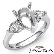 Three Stone Pear Semi Mount Brilliant Diamond Engagement Ring Platinum 950 0.5Ct
