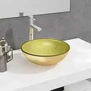Bathroom Vessel Sink, Round Bathroom Wash Basin, Modern Basin, Countertop Sink for Vanity, 35 x 35 x 12 cm, Tempered Glass