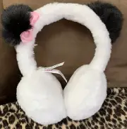 GIRLS PANDA EARMUFFS WHITE PLUSH PINK BOW SUPER CUTE!!
