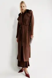 kira vegan suede trench coat in chocolate