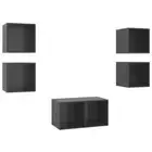 5pcs Set High Gloss Wooden TV Cabinet Entertainment Unit Stand Storage Shelves