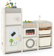 HONEY JOY Kids Toy Storage Organiser, Toy Chest and Bookshelf w/Magnetic Whiteboard, Removable Sink & Faucet, Enclosed Cabinets & Storage Bins, Toddler Storage Cabinet w/Markers & Eraser for Playroom