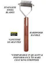 Master Grooming Tools 12 Blade Dog COAT STRIPPER Hair Mat WOOD HANDLE RAKE King