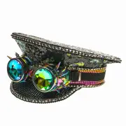 Black and Purple Steampunk Captain Hat for Burning Man Festival and Costume