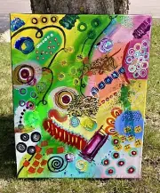 Original OoAK Colorful Abstract Painting By Jamie Freier 16x20” Stretched Canvas