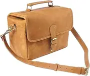 [Generic] Vintage Leather Messenger Bag, Tan Brown, Buckle Closure, Shoulder Strap Personalized Top Grain Cowhide Leather Messenger Bag Camera Bag for Mirror less, Instant, DSLR Cameras, Travel Bag, Unisex -