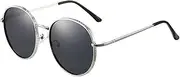 [HMKING] Retro Metal Round Frame Polarized Sunglasses for Mens Womens Retro Mirrored Lens Sun glasses for Driving Fishing, Sliver-gray