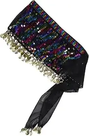 [ANDRESLAD] Belt Clothing Pirate Costumes Outfits Costume Halloween Sequins Tassel Skirt Mardi Gras Outfit for Women Hip Scarf for Belly Coin Belt Belly Dancing Scarf Black Chiffon