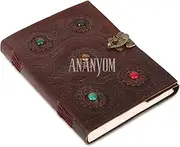 Handcrafted Leather Journal Notebook for Writing 200 Pages 10x7 Black, Sun & Moon Design, Hand Embossed, White Paper, Brass Clasp Lock, Unlined Paper, Perfect for Writing, Sketching, and Travel Diary