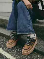Tan Brown Forever Comfort® Leather Borg Chunky Wedge Lace-Up Trainers (B92277) | $40