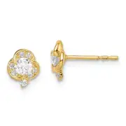 Madi K Kid's Earrings 14k Yellow Gold Cubic Zirconia Flower, 0.63 gram