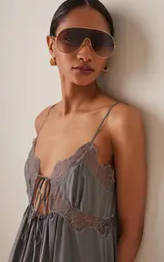 [Chloé] Aly Aviator Mask-Frame Metal Sunglasses
