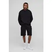 Mens Black Tall Bobble Jacquard Oversized Boxy Sweat & Short Set