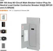 Eaton 100 Amp 60 Circuit Main Breaker Kit Neutral Load Center 2 BR120 & 1 BR230