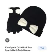 Kate Spade Hat and Glove Set, NIB, Black and Off-White