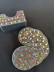HAMDMADE BEADED COASTER SET WITH 6 COASTERS AND HOLDER MADE IN INDIA