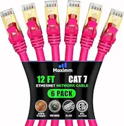 Cat 7 Ethernet Cable 12 ft - (6 Pack) High-Speed Cat7 Internet & Network LAN Patch Cables, RJ45 Connectors - Perfect for Gaming, Streaming, and More (Pink)